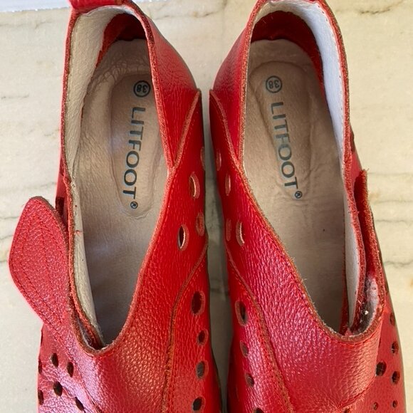 Litfoot Women's Red Leather Velcro walking shoe sz 38 - Picture 4 of 7